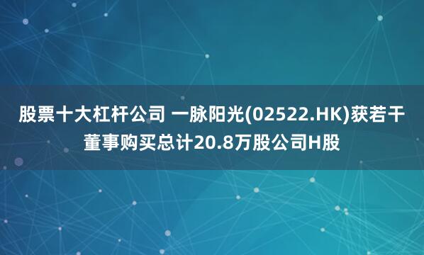 股票十大杠杆公司 一脉阳光(02522.HK)获若干董事购买总计20.8万股公司H股